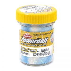 Berkley PowerBait Glitter Trout Bait White/Neon Blue With Glitter